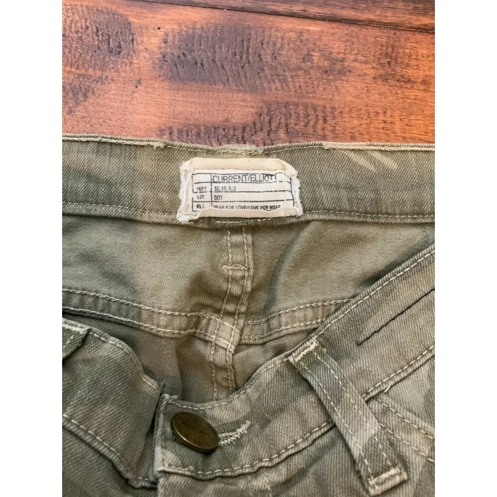 Current/Elliott Green Army Camo Denim The Stiletto Skinny Jeans, Size 28